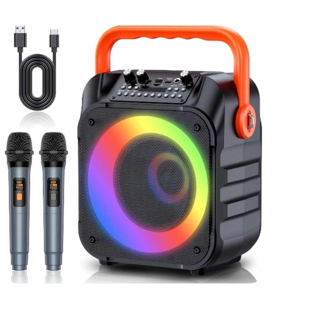 Black and Orange Portable Speaker with LED Light Show